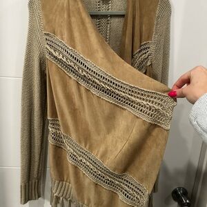 INC International Concepts Camel and Taupe Cardigan with Fringe